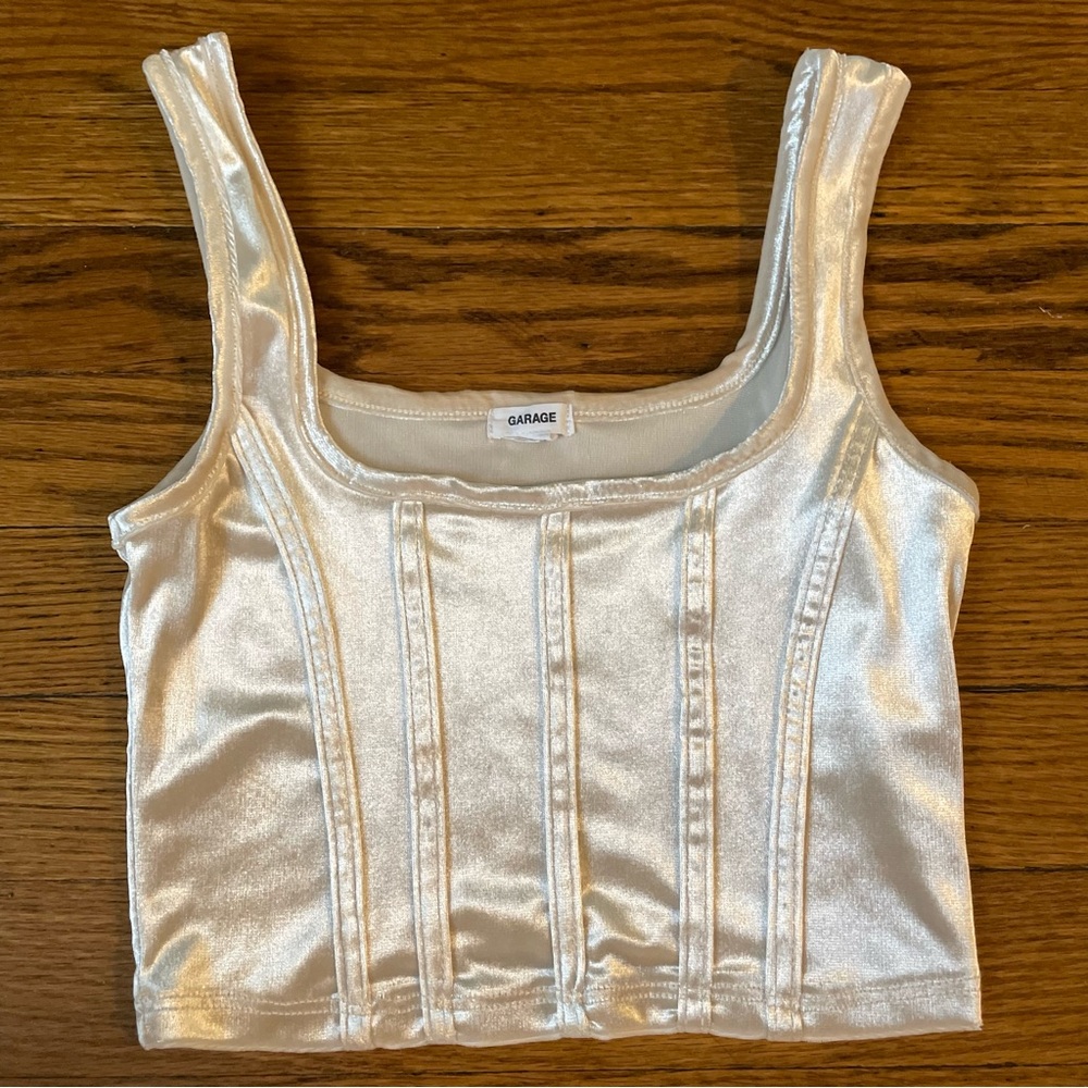 Garage Ivory Velvet Bustier Bralette Crop Top